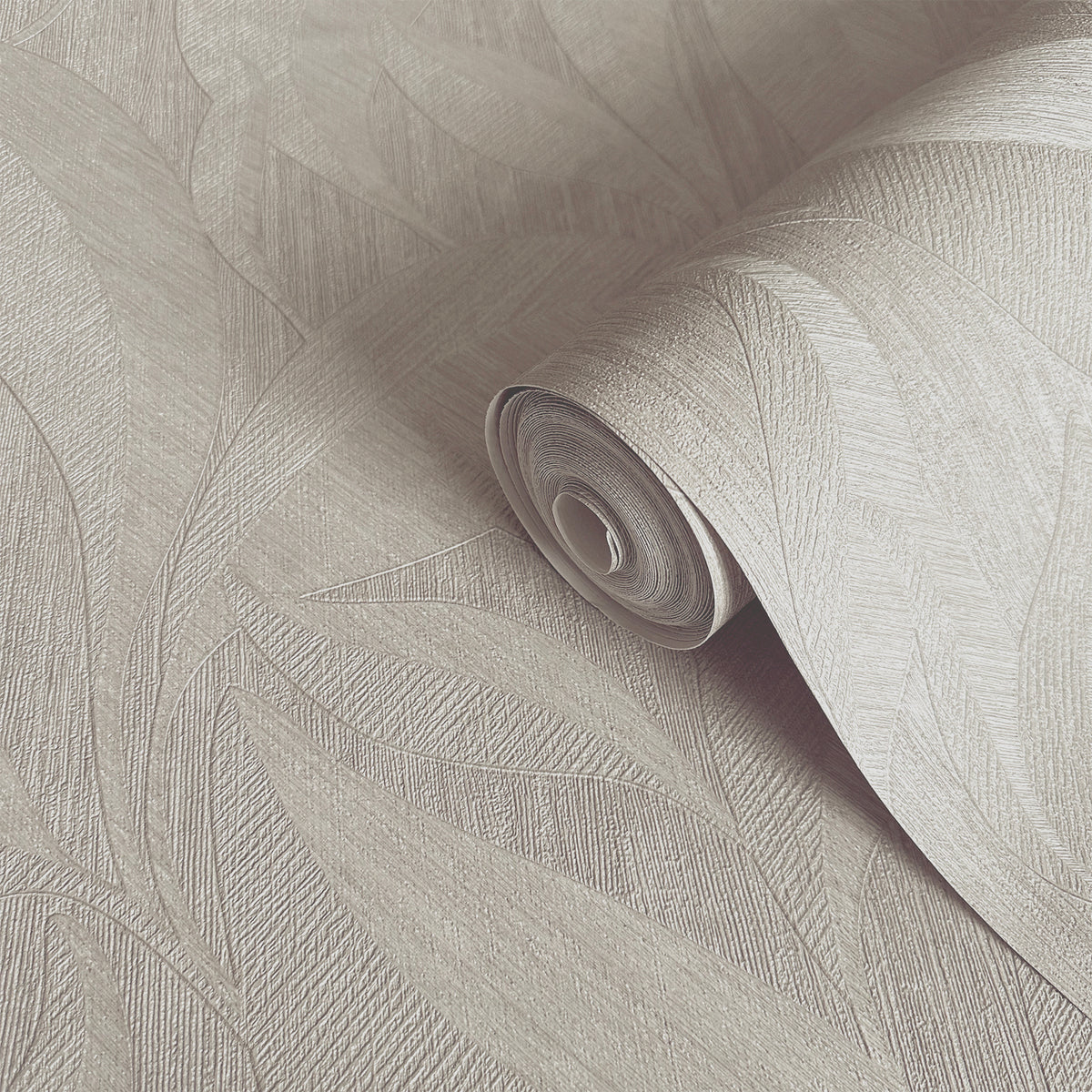 Langdale Leaf Light Beige Textured Wallpaper by Belgravia Décor