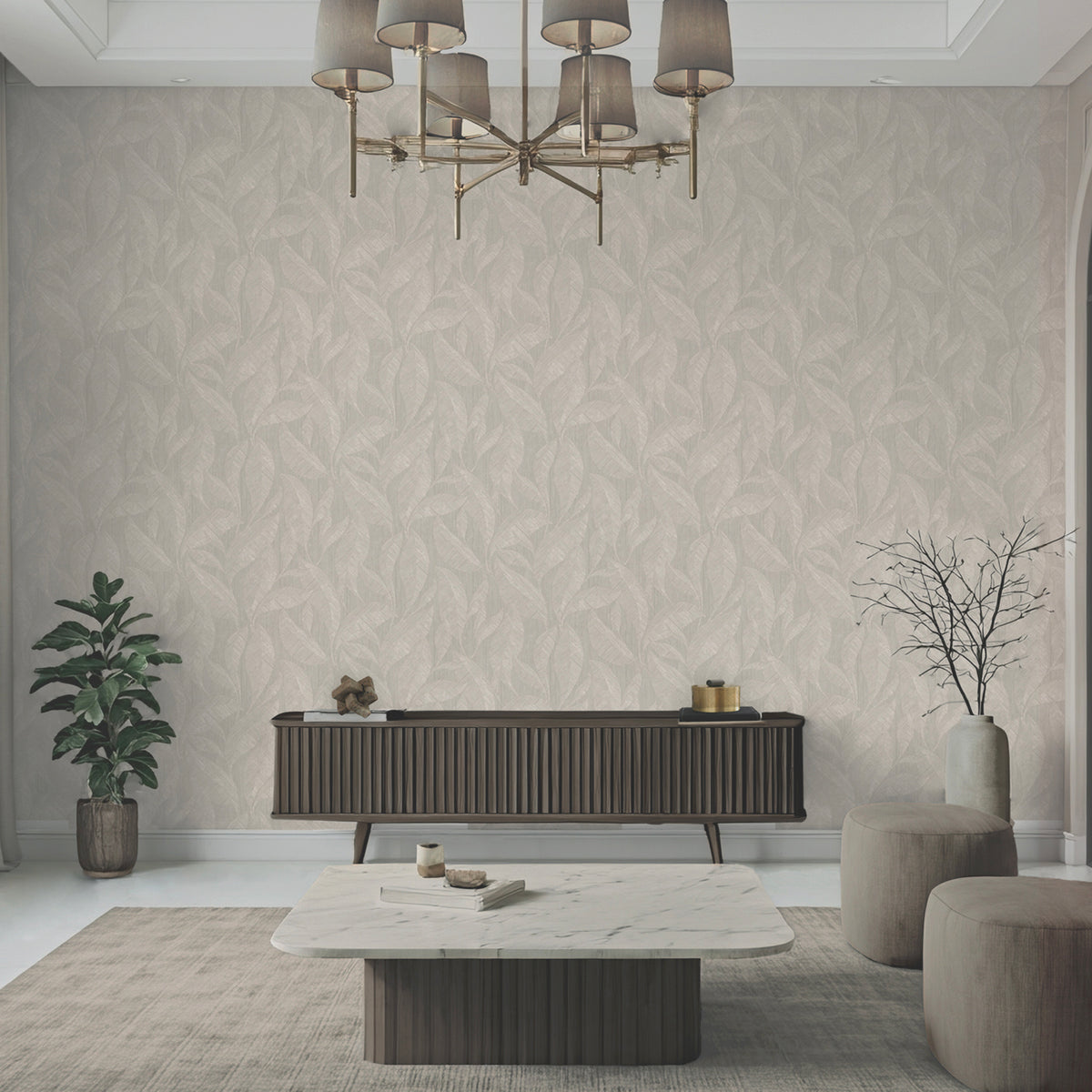 Langdale Leaf Light Beige Textured Wallpaper by Belgravia Décor