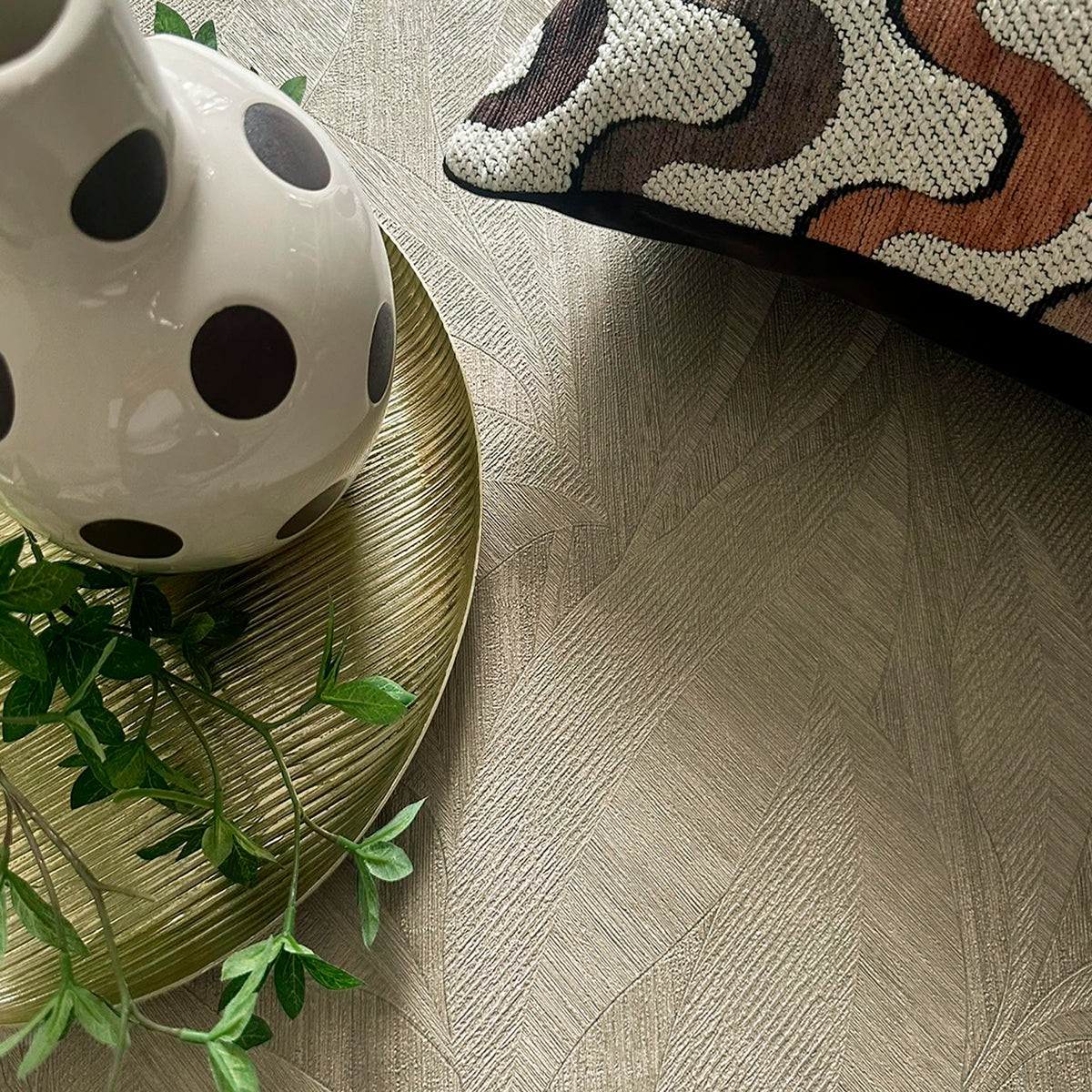Langdale Leaf Beige Textured Wallpaper by Belgravia Décor