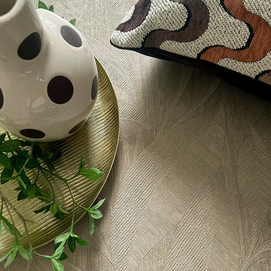Langdale Leaf Beige Textured Wallpaper by Belgravia Décor