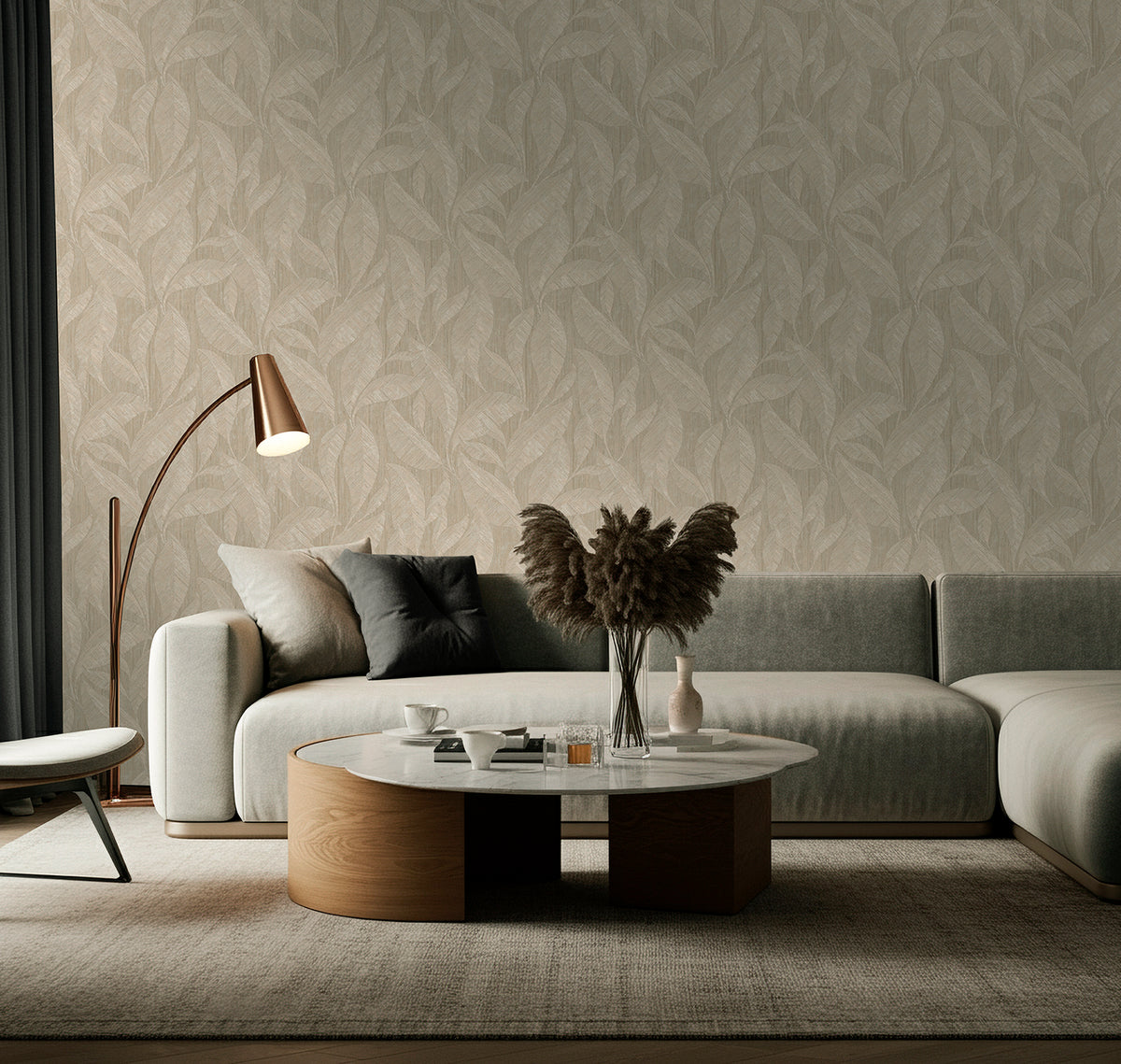 Langdale Leaf Beige Textured Wallpaper by Belgravia Décor