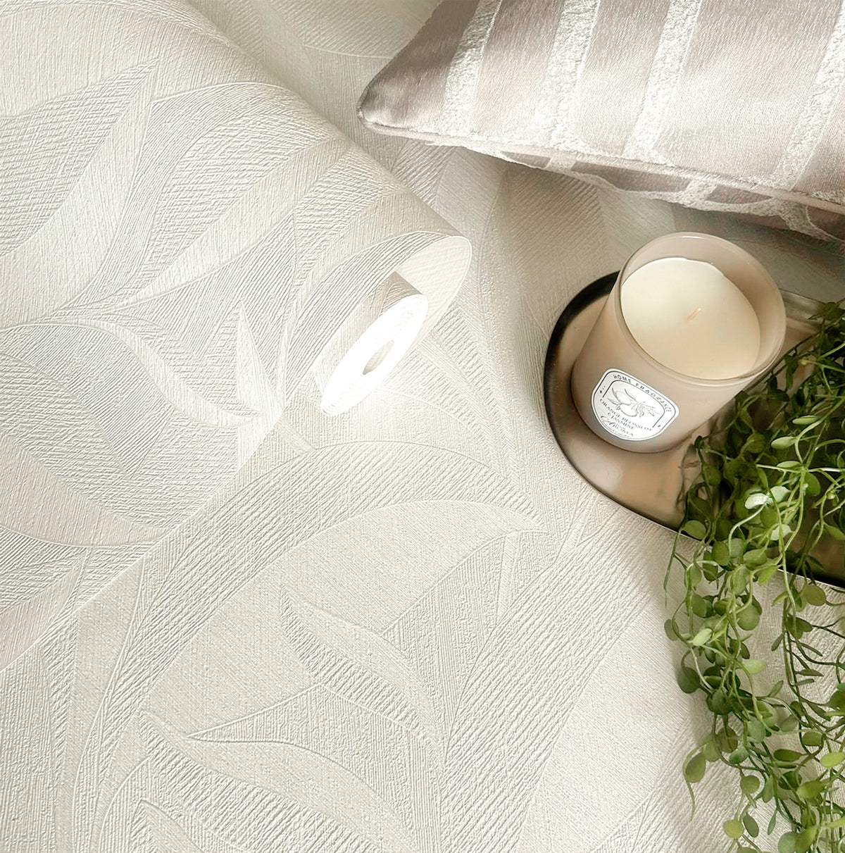 Langdale Leaf Ivory Textured Wallpaper by Belgravia Décor