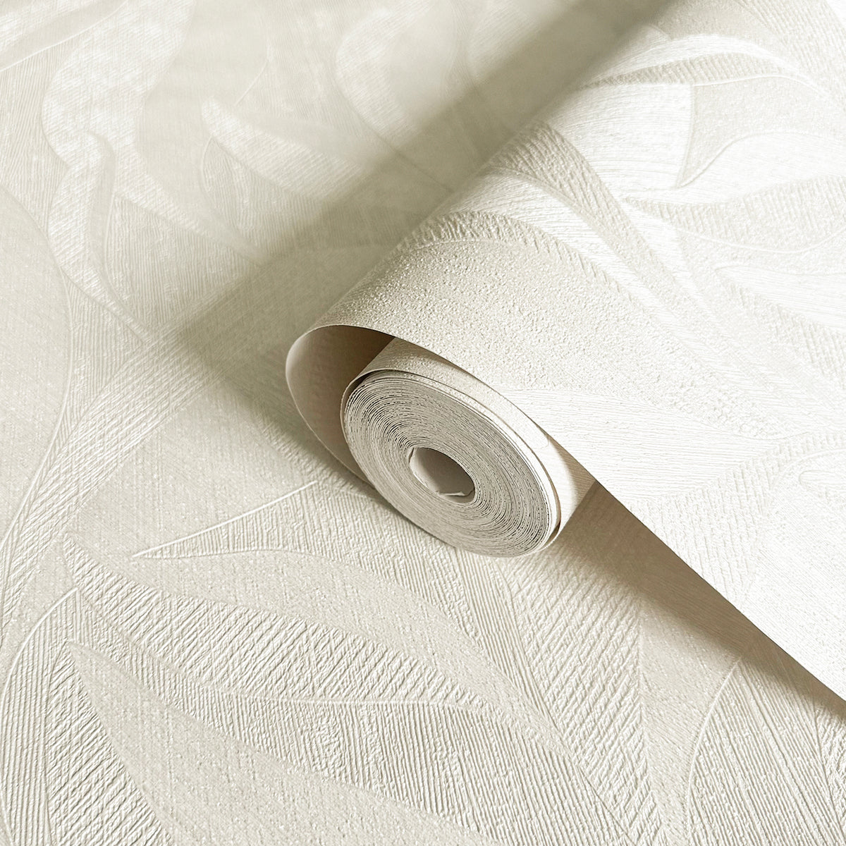 Langdale Leaf Ivory Textured Wallpaper by Belgravia Décor