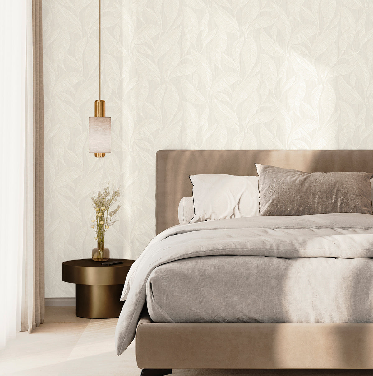 Langdale Leaf Ivory Textured Wallpaper by Belgravia Décor