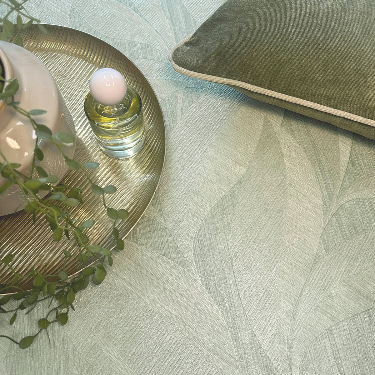 Langdale Leaf Sage Textured Wallpaper by Belgravia Décor