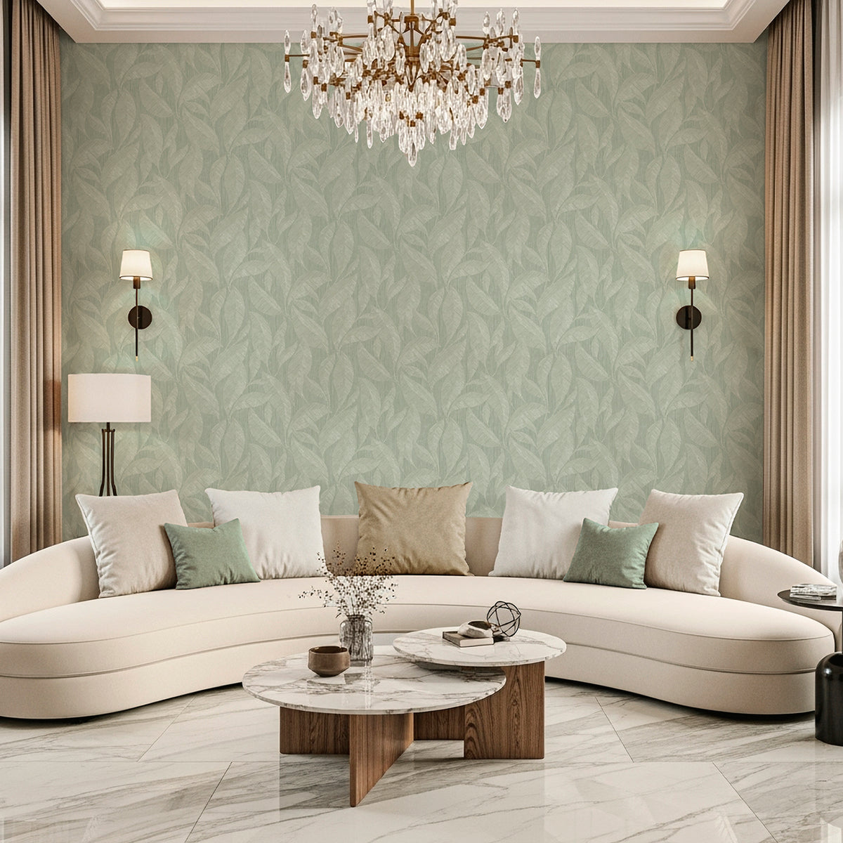 Langdale Leaf Sage Textured Wallpaper by Belgravia Décor