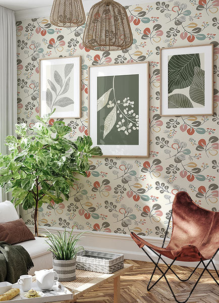 Jonah Red/Pink Leaf Trail Wallpaper by A Street Prints