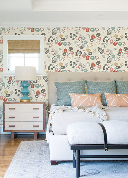 Jonah Red/Pink Leaf Trail Wallpaper by A Street Prints