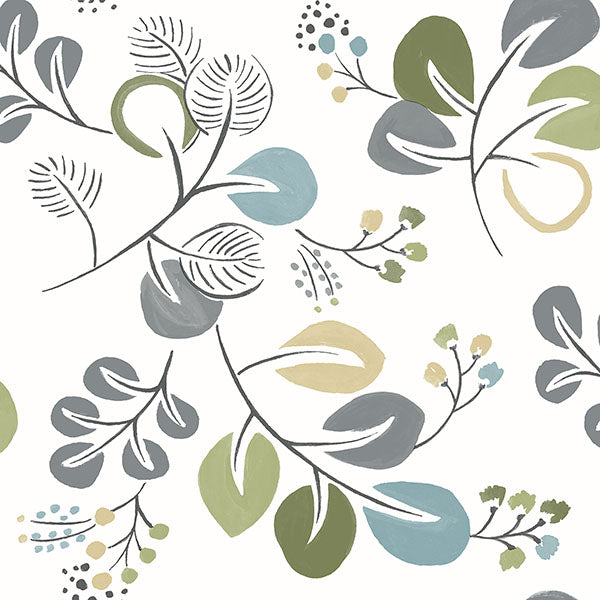 Jonah Green/Blue Leaf Trail Wallpaper by A Street Prints