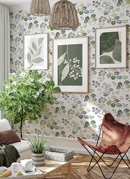 Jonah Green/Blue Leaf Trail Wallpaper by A Street Prints