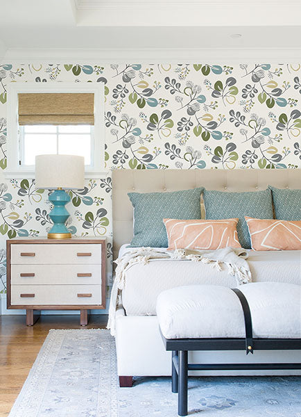 Jonah Green/Blue Leaf Trail Wallpaper by A Street Prints
