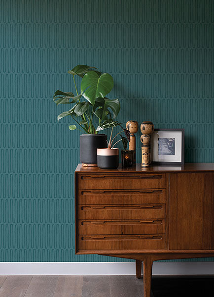 Lars Teal Retro Wave Wallpaper by A Street Prints