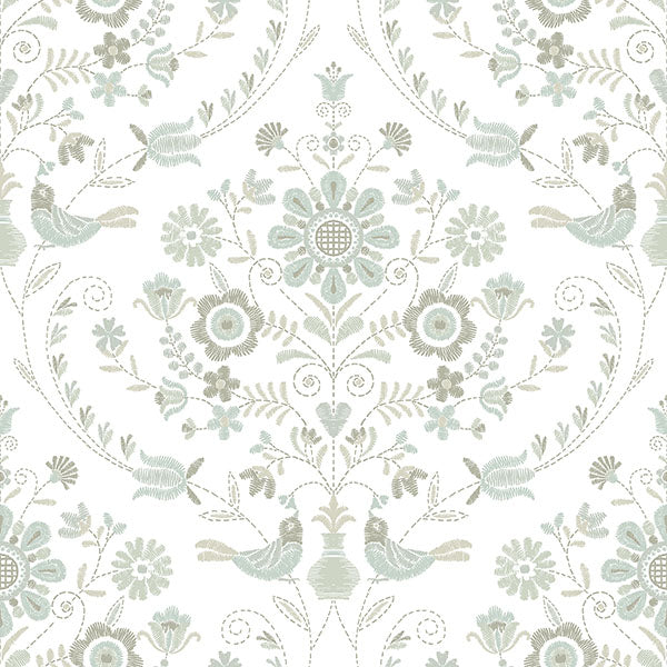 Britt Natural Embroidered Damask Wallpaper by A Street Prints