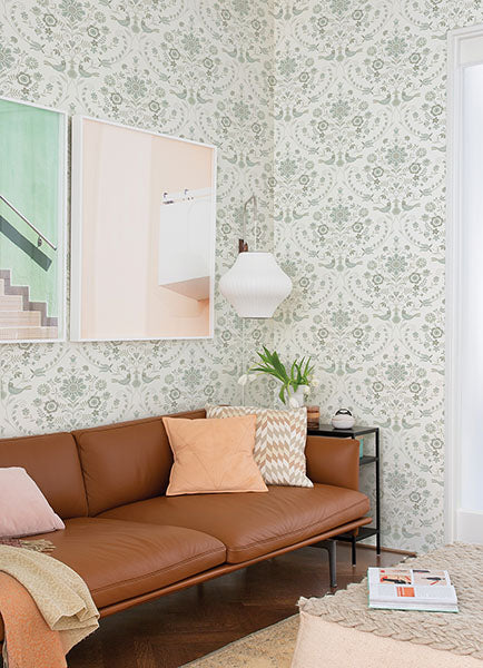 Britt Natural Embroidered Damask Wallpaper by A Street Prints