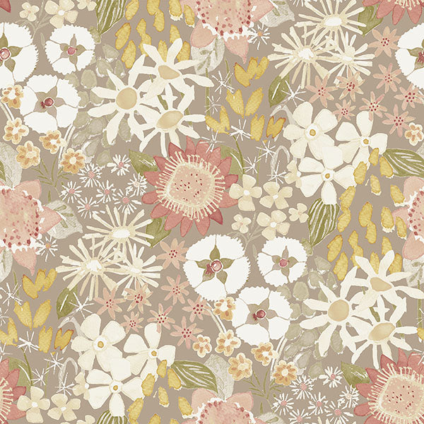 Karina Natural/Pink Wildflower Garden Wallpaper by A Street Prints