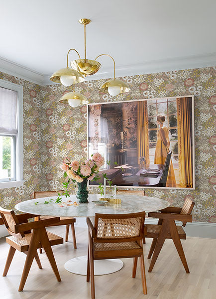 Karina Natural/Pink Wildflower Garden Wallpaper by A Street Prints