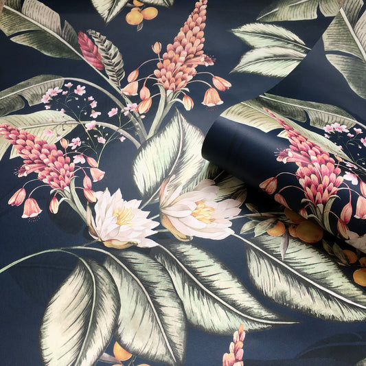 Paradise Garden Navy Wallpaper By Belgravia Decor