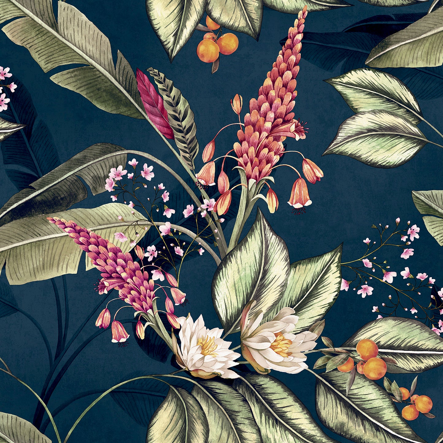 Paradise Garden Navy Wallpaper By Belgravia Decor