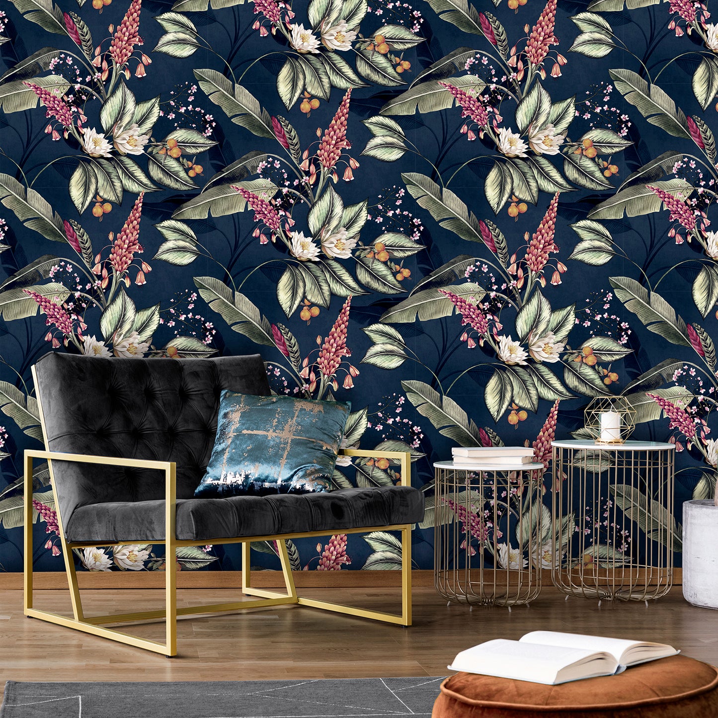 Paradise Garden Navy Wallpaper By Belgravia Decor