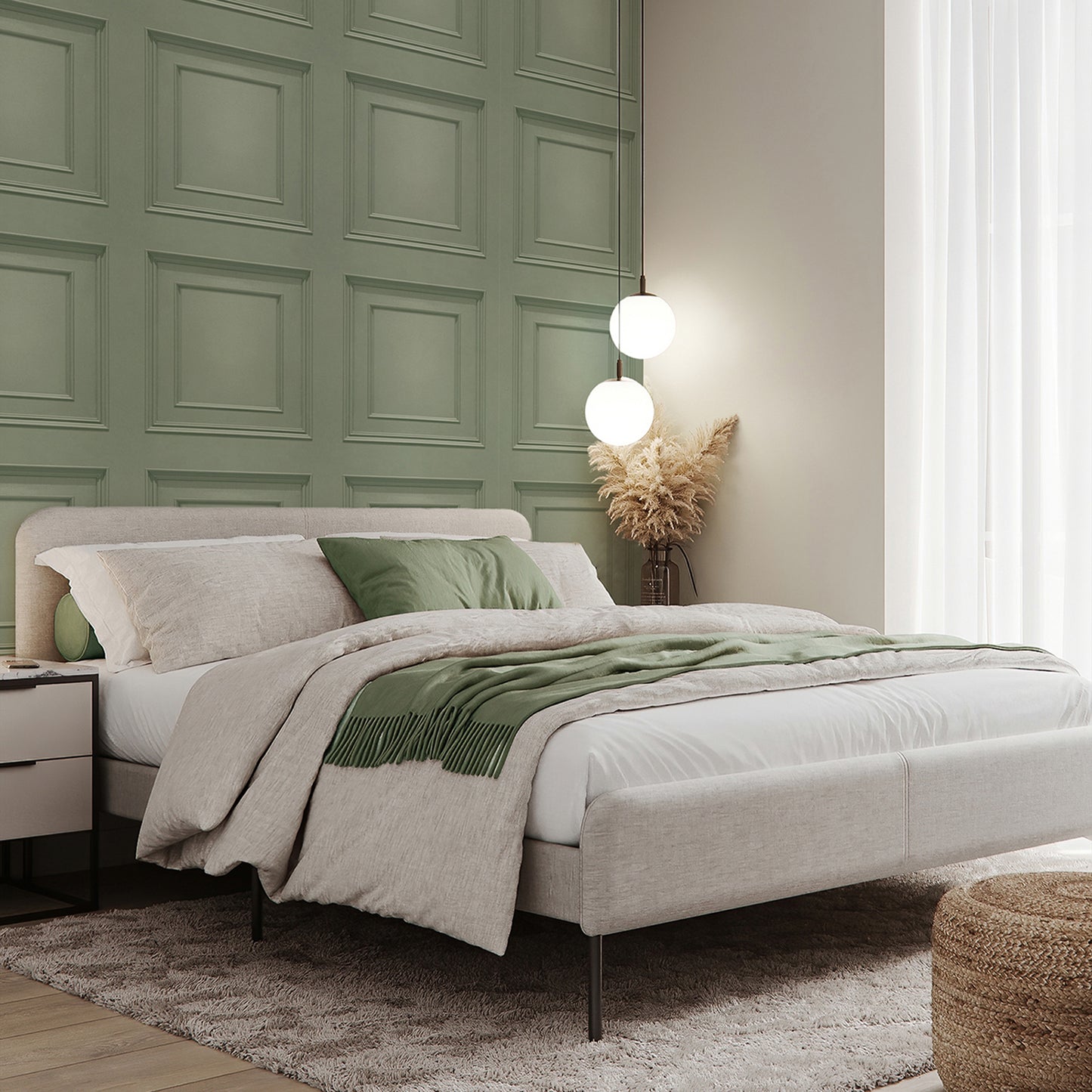 Amara Panel Sage Textured Wallpaper by Belgravia Décor