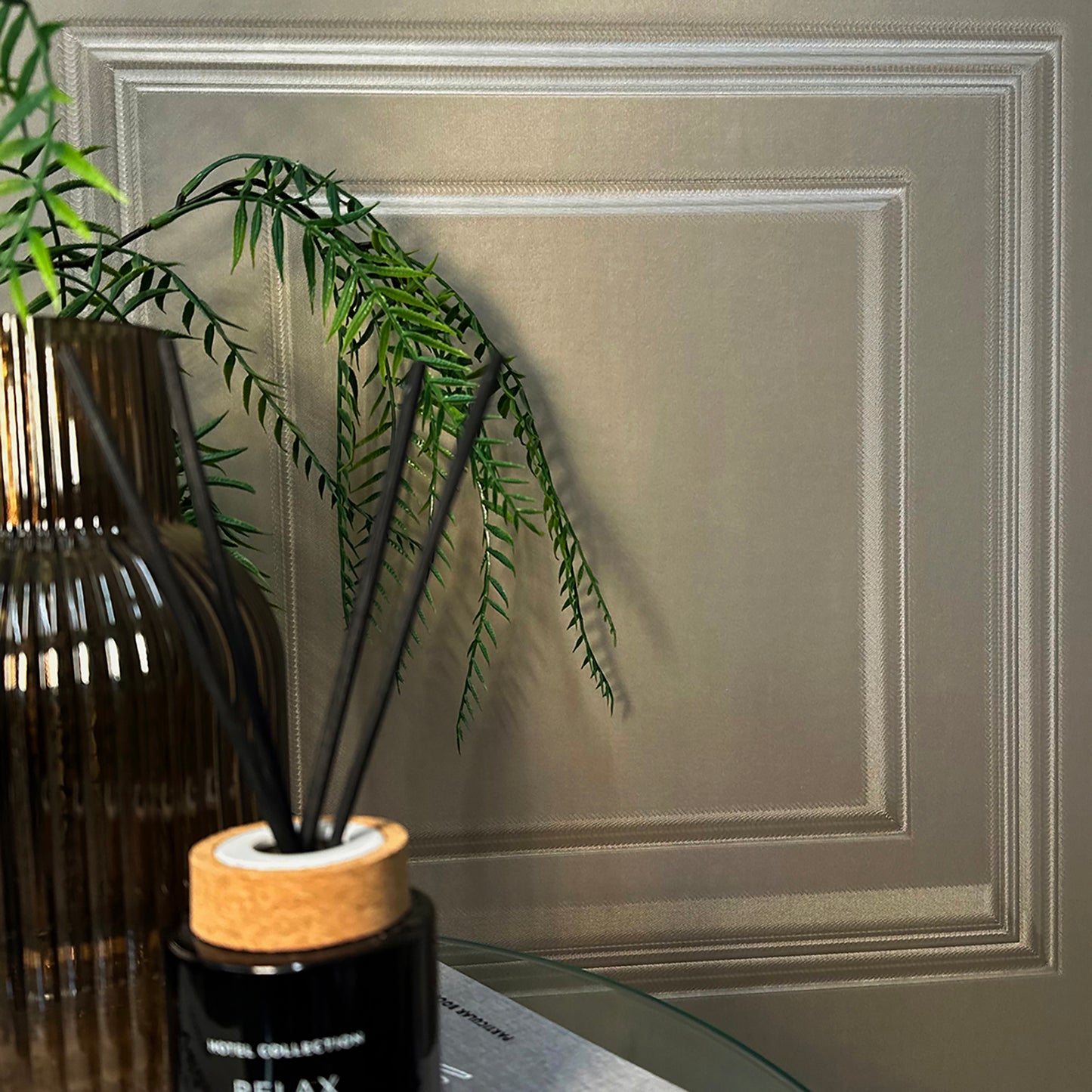 Amara Panel Champagne Textured Wallpaper by Belgravia Décor