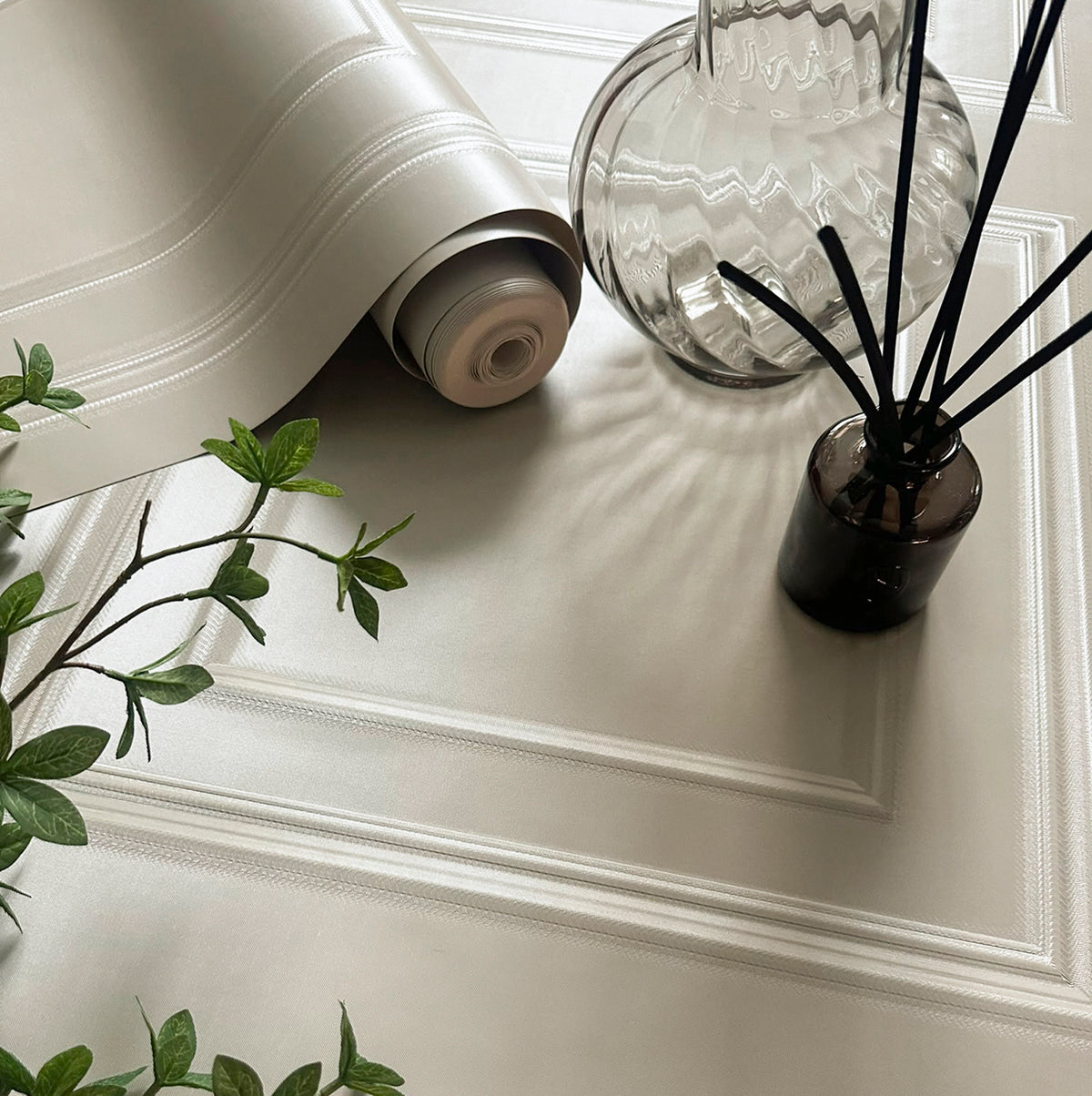 Amara Panel Beige Textured Wallpaper by Belgravia Décor