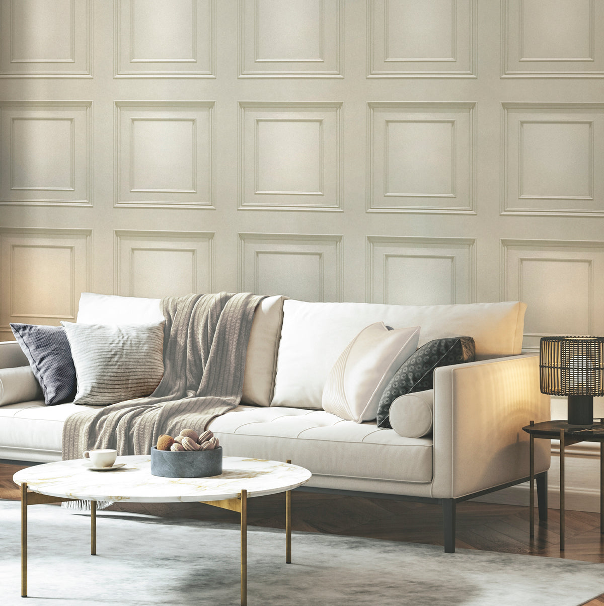 Amara Panel Beige Textured Wallpaper by Belgravia Décor