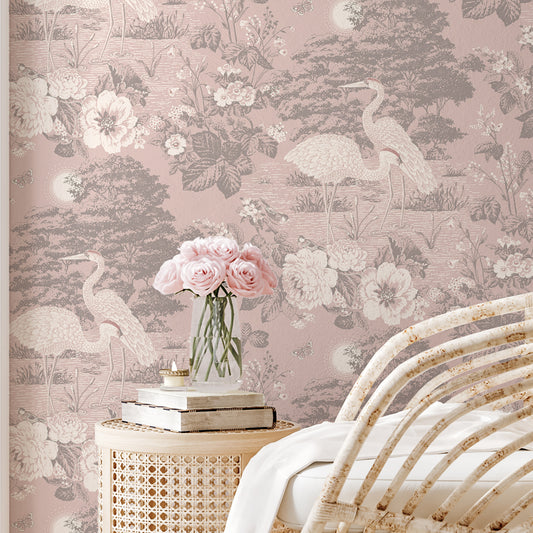 Izumi Stork Pink wallpaper collection by Belgravia Décor