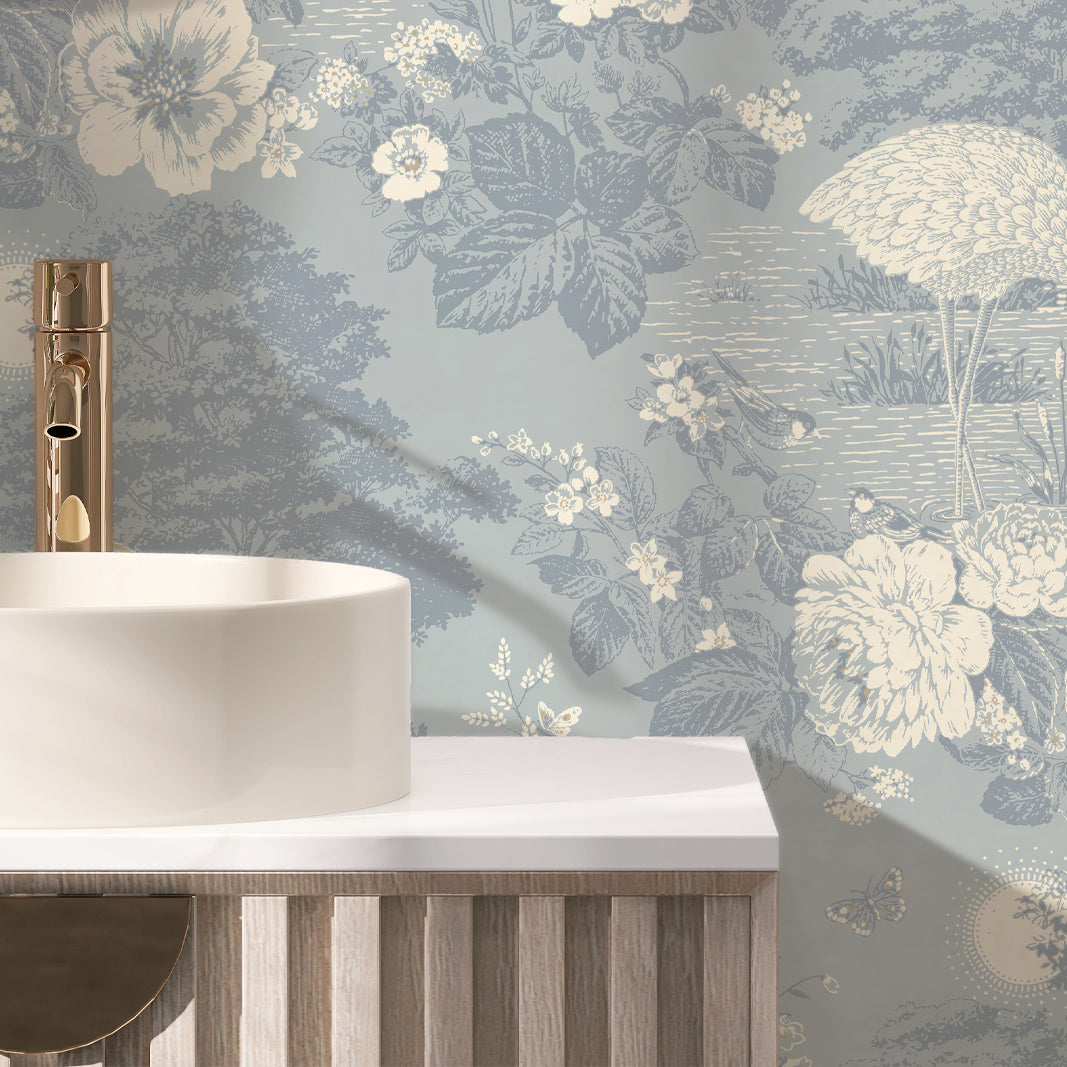 Izumi Stork Blue wallpaper collection by Belgravia Décor