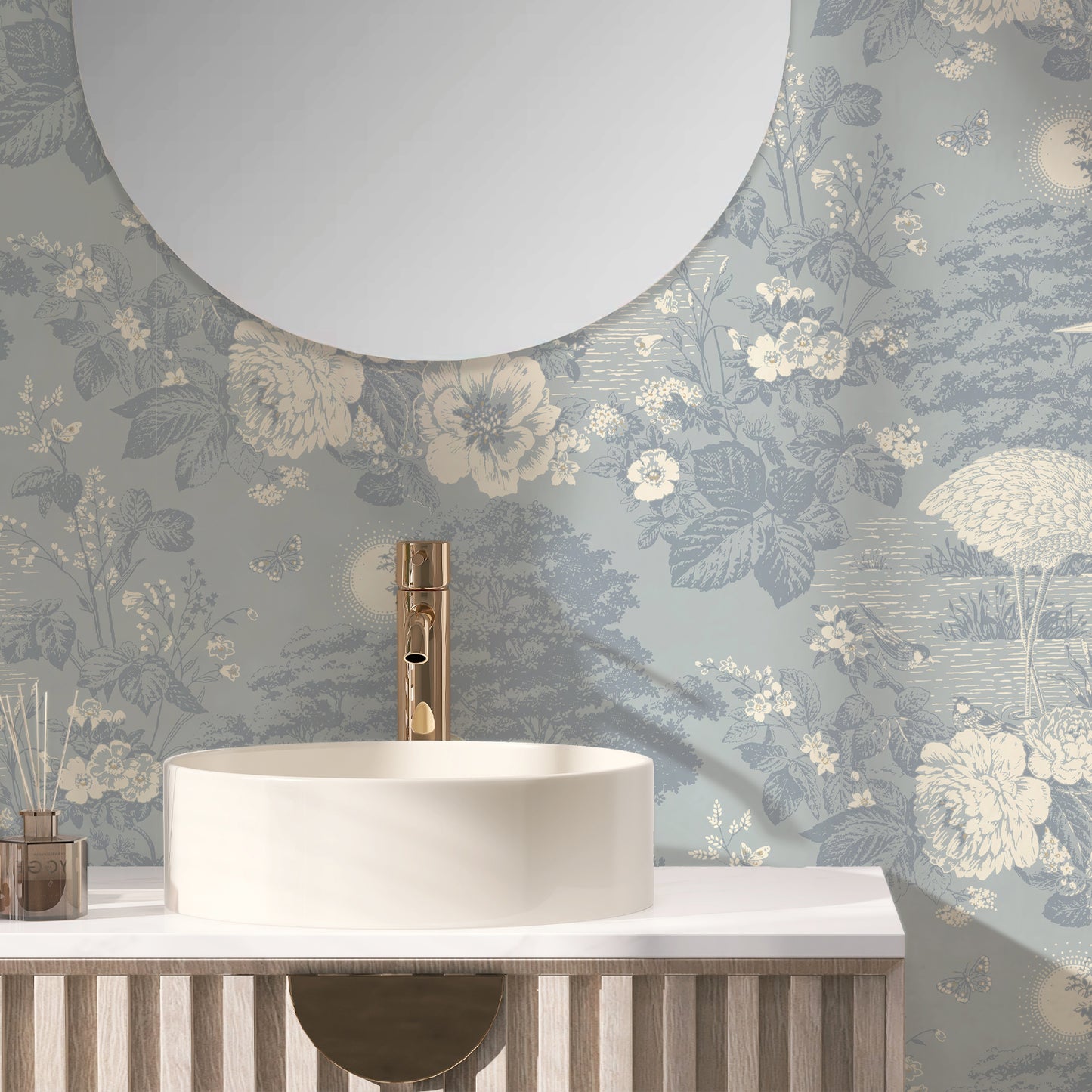 Izumi Stork Blue wallpaper collection by Belgravia Décor