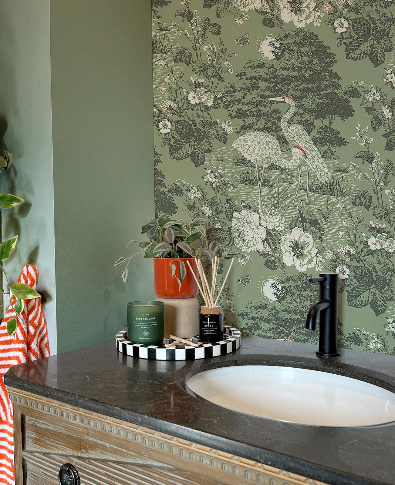 Izumi Stork Green wallpaper collection by Belgravia Décor