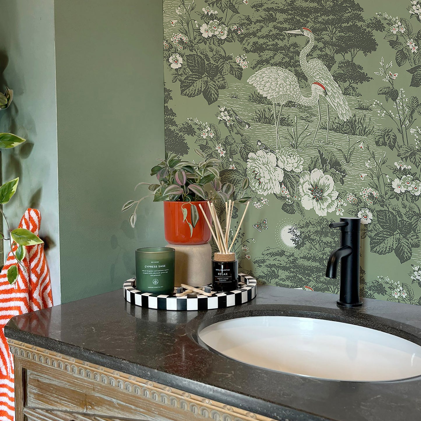 Izumi Stork Green wallpaper collection by Belgravia Décor