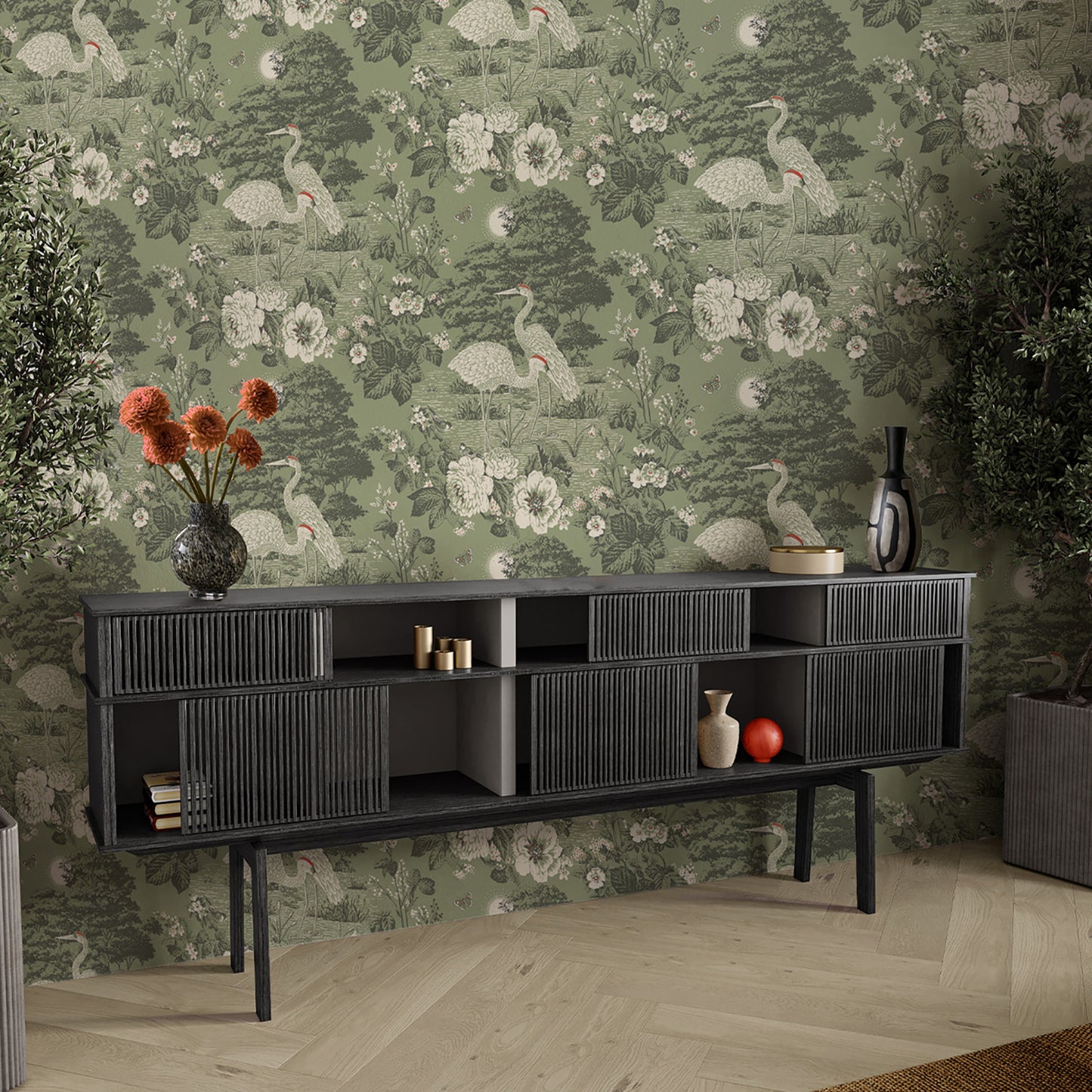 Izumi Stork Green wallpaper collection by Belgravia Décor
