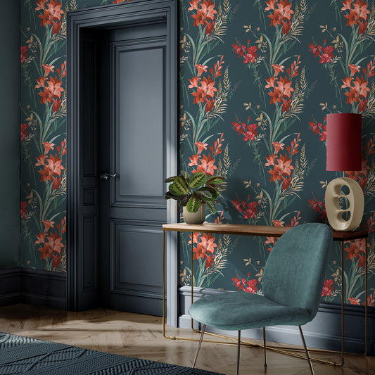 Thalia Teal Wallpaper by Belgravia Décor