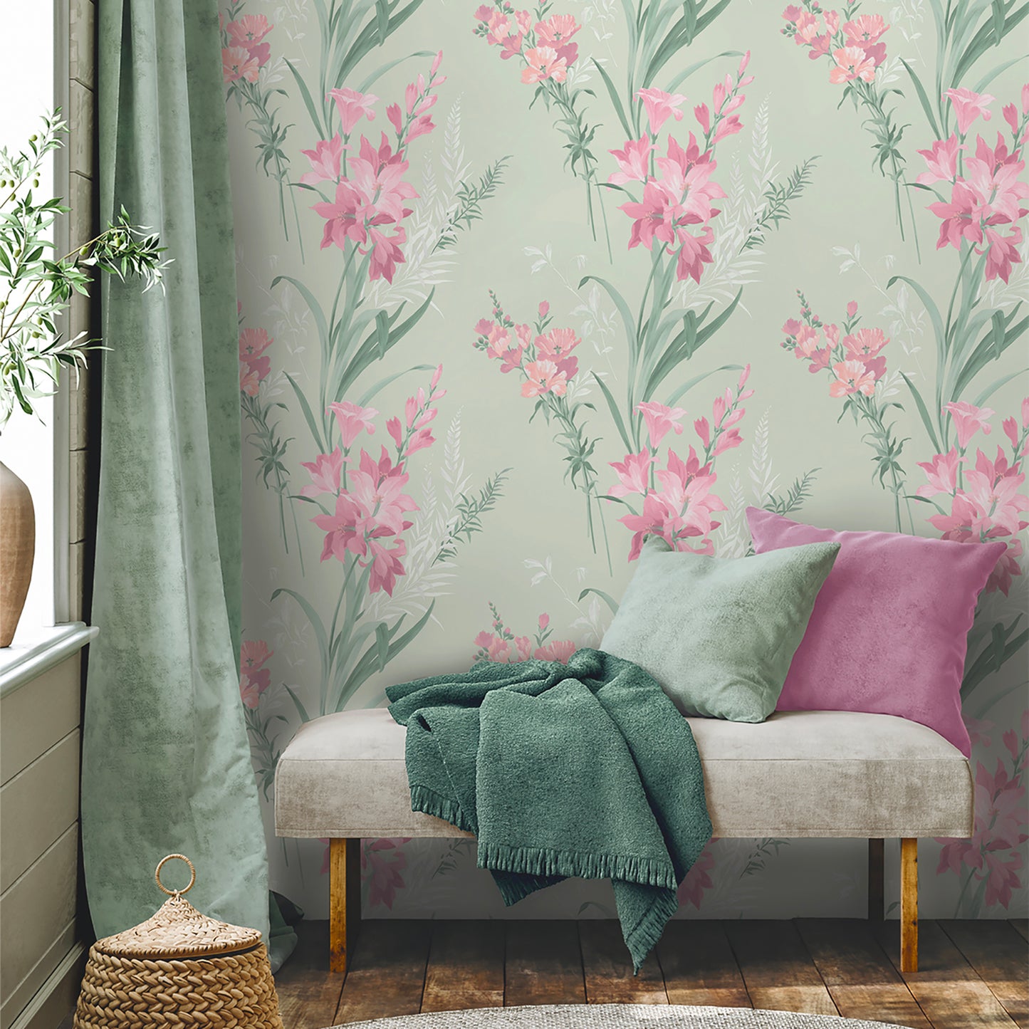 Thalia Sage Wallpaper by Belgravia Décor