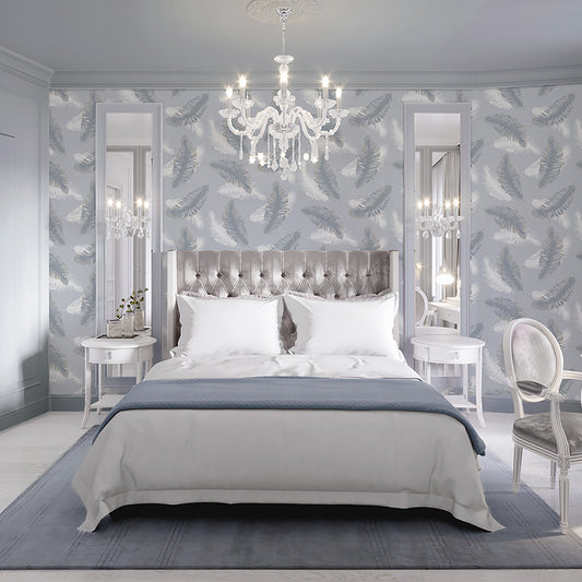 Feather Blue Wallpaper by Belgravia Décor