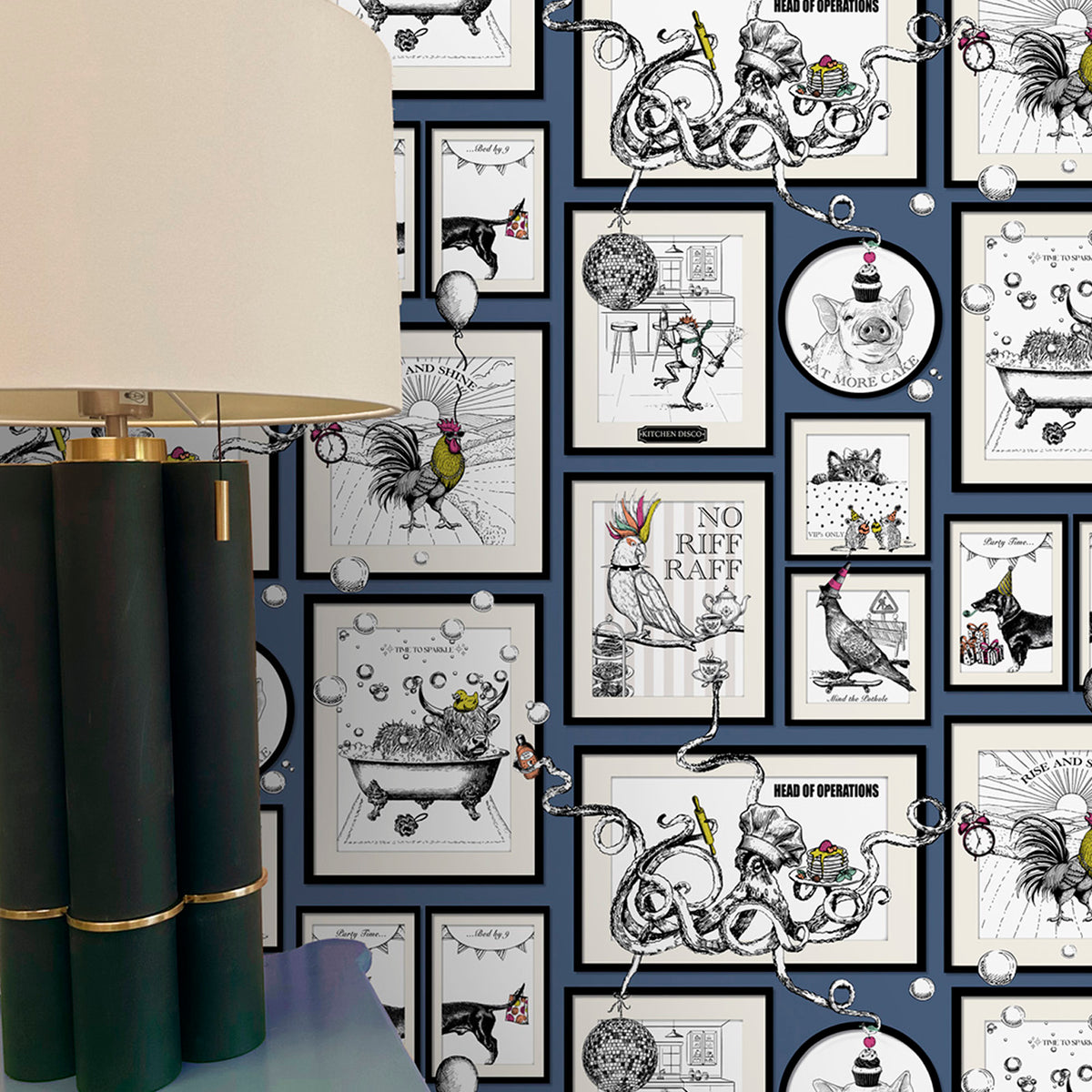 Madhouse Wallpaper Blue by Belgravia Décor