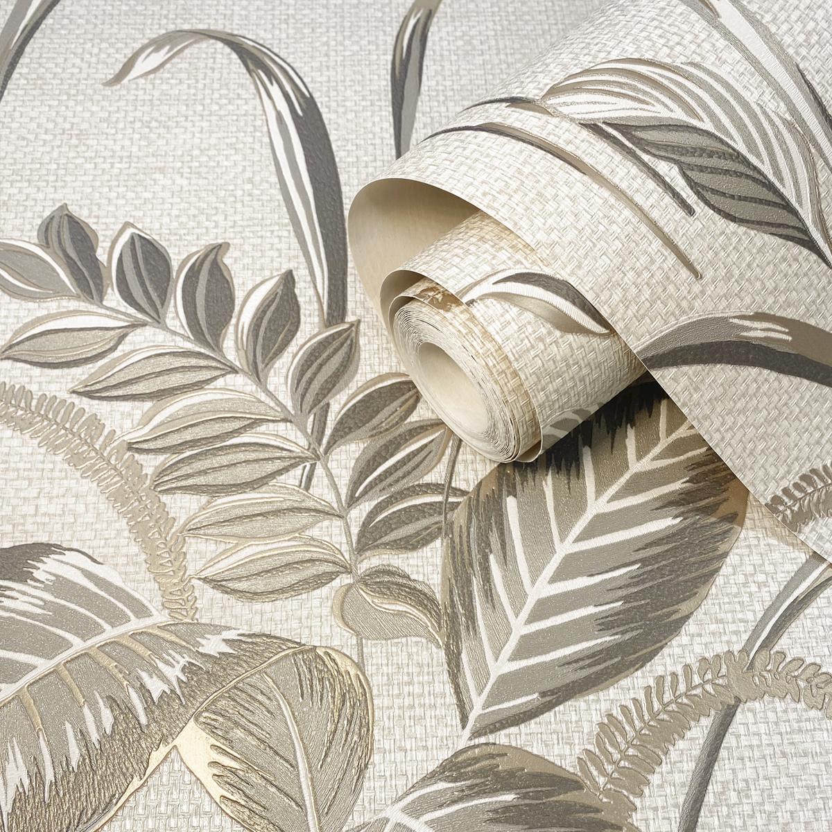 Palma Leaf Mocha/Champagne Luxury Heavyweight Textured Wallpaper by Belgravia Décor