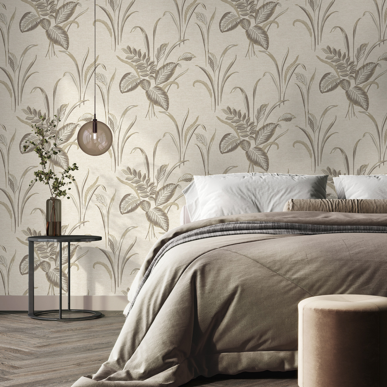 Palma Leaf Mocha/Champagne Luxury Heavyweight Textured Wallpaper by Belgravia Décor