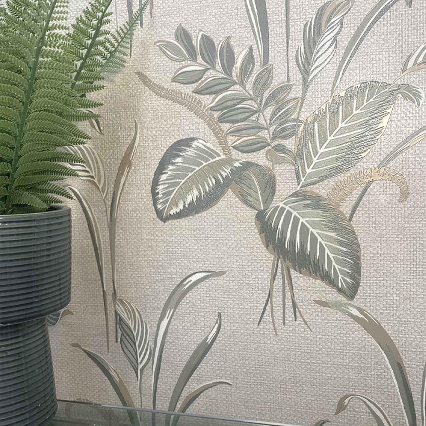 Palma Leaf Sage/Champagne Luxury Heavyweight Textured Wallpaper by Belgravia Décor