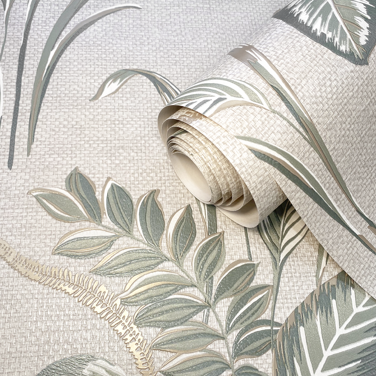 Palma Leaf Sage/Champagne Luxury Heavyweight Textured Wallpaper by Belgravia Décor