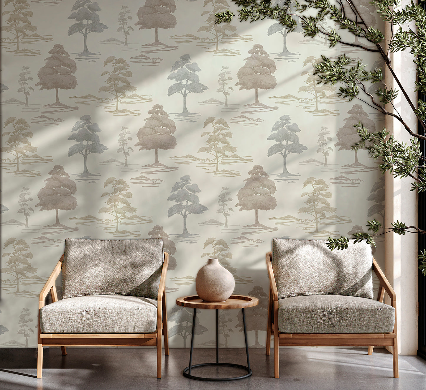 Carlotta Tree Cream Italian Heavyweight Wallpaper Collection by Belgravia Décor