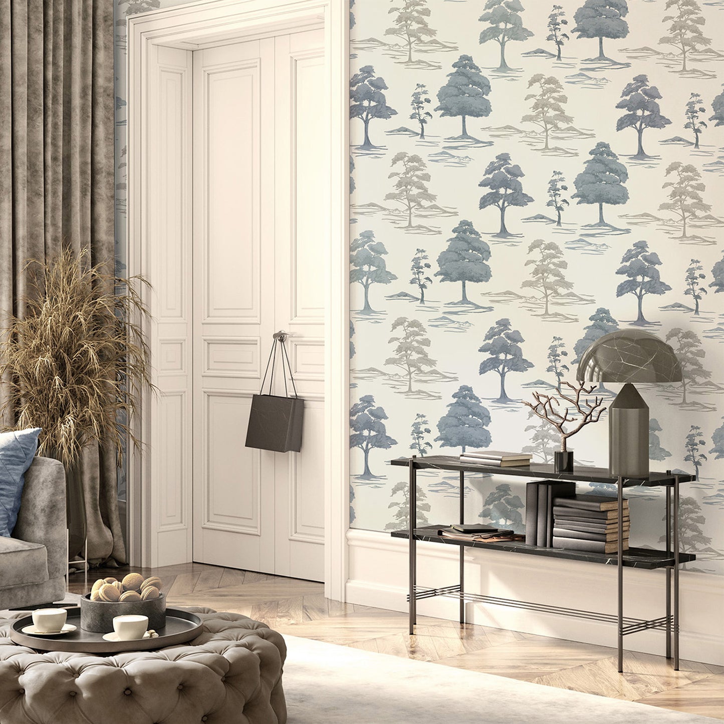Carlotta Tree Blue Italian Heavyweight Wallpaper Collection by Belgravia Décor