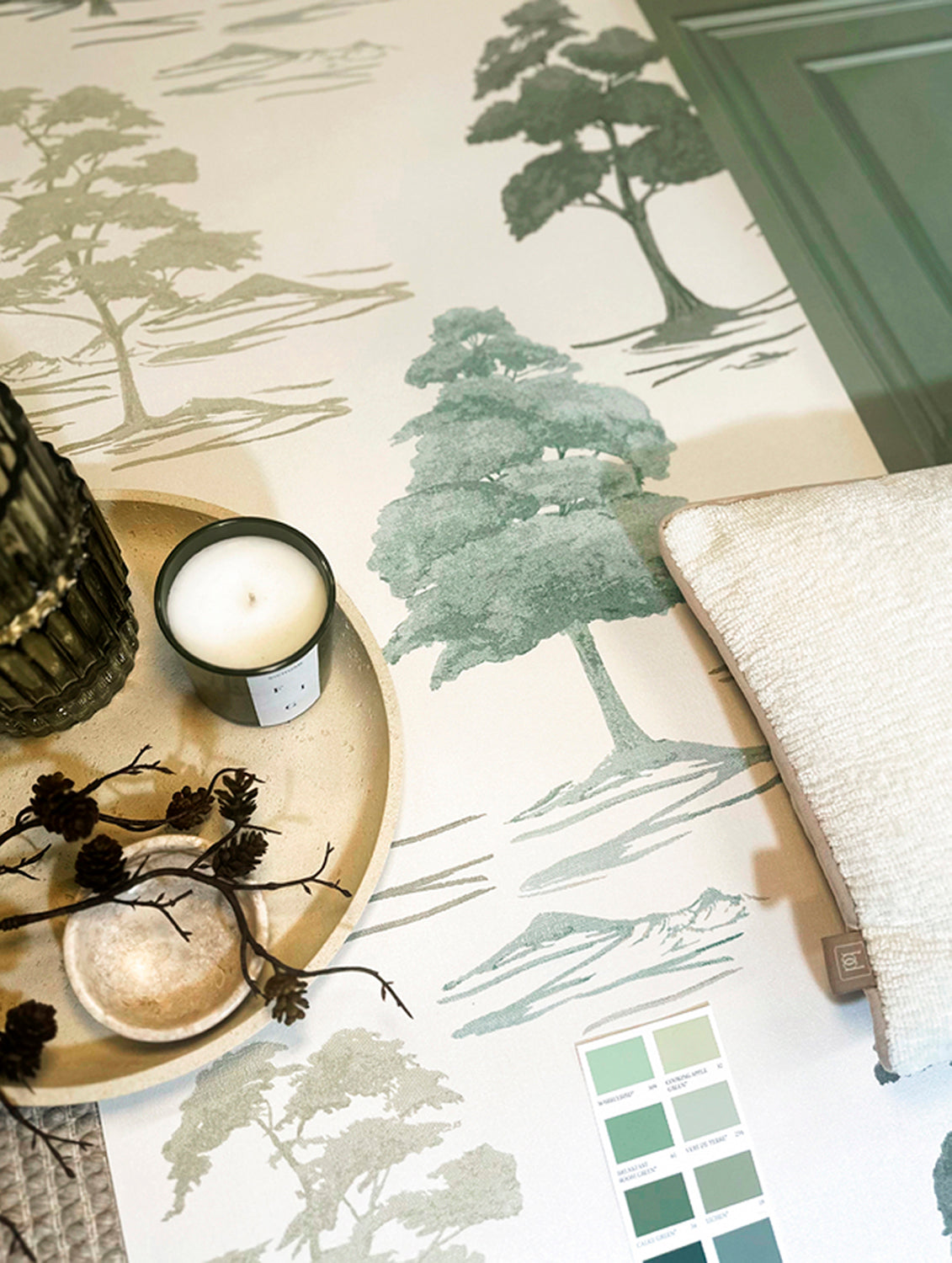 Carlotta Tree Sage Italian Heavyweight Wallpaper Collection by Belgravia Décor