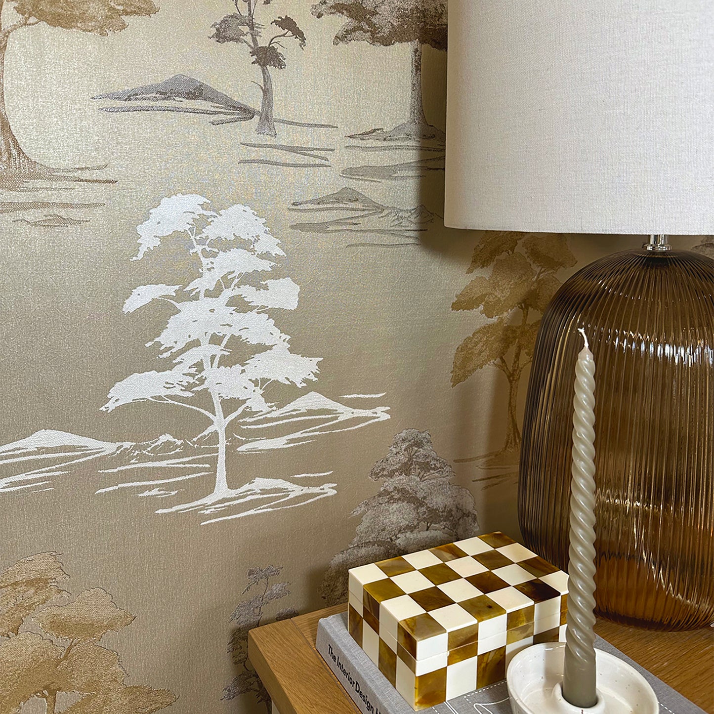 Carlotta Tree Champagne Italian Heavyweight Wallpaper Collection by Belgravia Décor