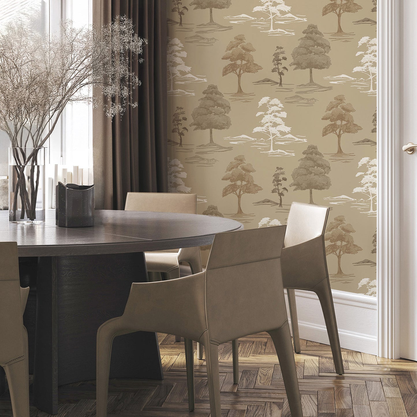 Carlotta Tree Champagne Italian Heavyweight Wallpaper Collection by Belgravia Décor