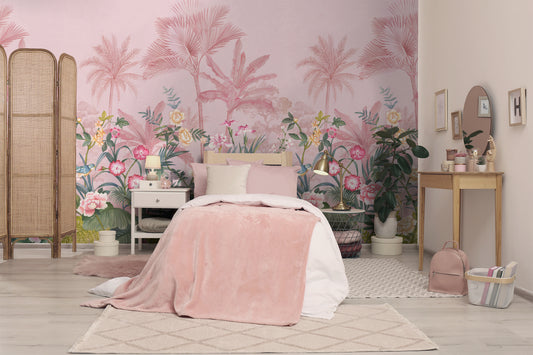 Palm Tree Paradise Blush Mural by Holden Decor