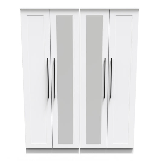 Palmer Tall 4 door 2 mirror wardrobe White Matt by Welcome Furniture