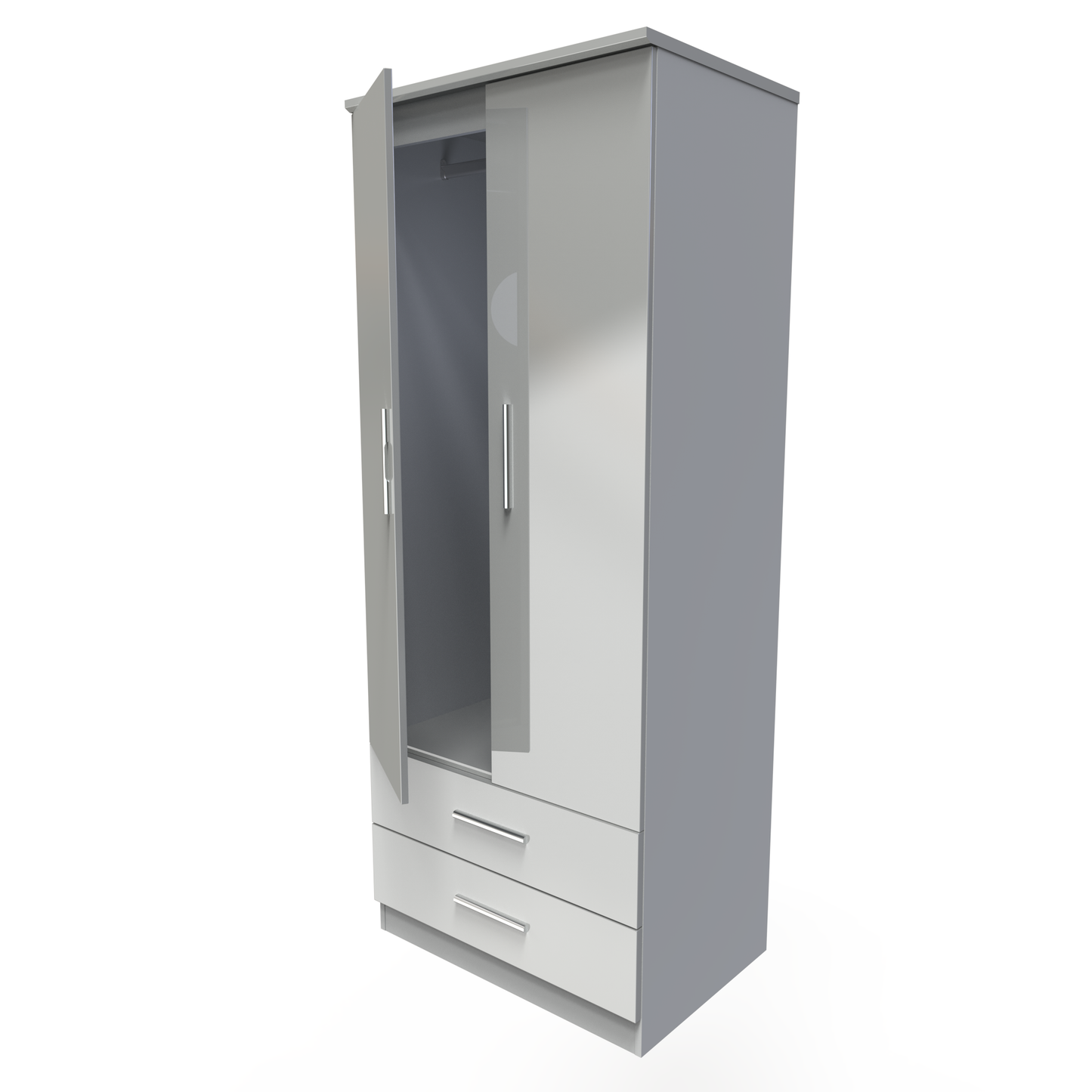 Amelia 2 Door 2 Drawer Wardrobe in Grey Gloss Grey Matt by Welcome Furniture