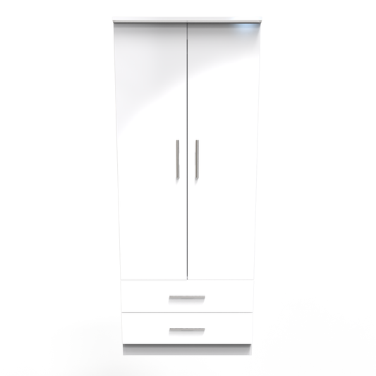 Amelia 2 Door 2 Drawer Wardrobe in White Gloss White by Welcome Furniture